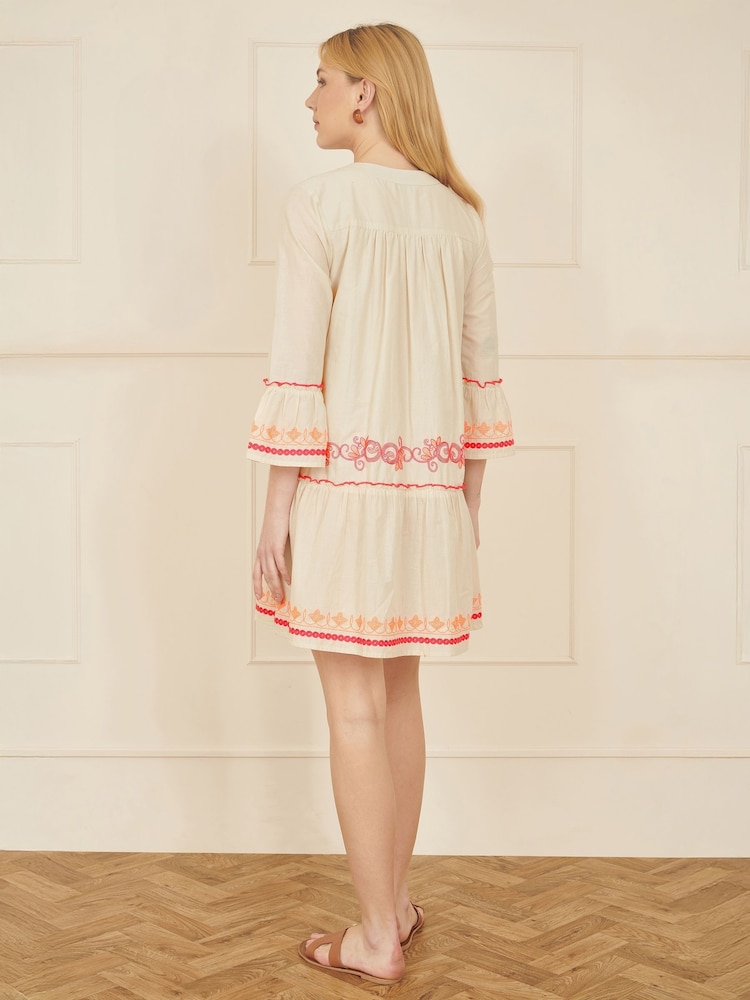 Yumi Natural Embroidered 100% Cotton Tunic - Image 4 of 5