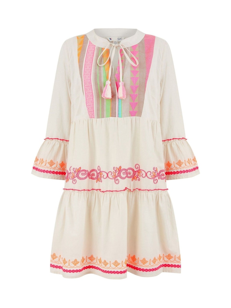 Yumi Natural Embroidered 100% Cotton Tunic - Image 5 of 5