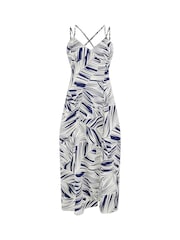 Yumi Blue Leaf Print Maxi Dress With Cross Back - Image 4 of 4