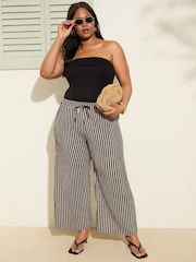 Friends Like These Chocolate Stripe Curve Crinkle Jersey Wide Leg Trousers - Image 1 of 4
