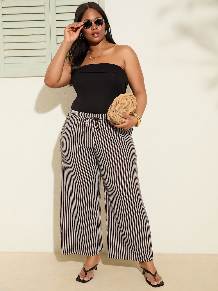 Friends Like These Chocolate Stripe Curve Crinkle Jersey Wide Leg Trousers - Image 1 of 4 Friends Like These Chocolate Stripe Curve Crinkle Jersey Wide Leg Trousers - Image 1 of 4