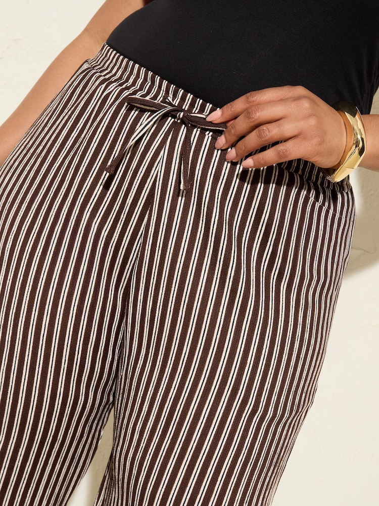 Friends Like These Chocolate Stripe Curve Crinkle Jersey Wide Leg Trousers - Image 2 of 4