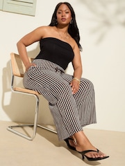 Friends Like These Chocolate Stripe Curve Crinkle Jersey Wide Leg Trousers - Image 3 of 4