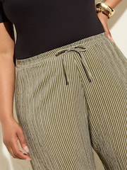Friends Like These Khaki Stripe Curve Crinkle Jersey Wide Leg Trousers - Image 2 of 4