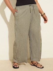Friends Like These Khaki Stripe Curve Crinkle Jersey Wide Leg Trousers - Image 3 of 4