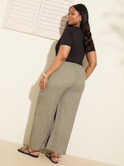 Friends Like These Khaki Stripe Curve Crinkle Jersey Wide Leg Trousers - Image 4 of 4