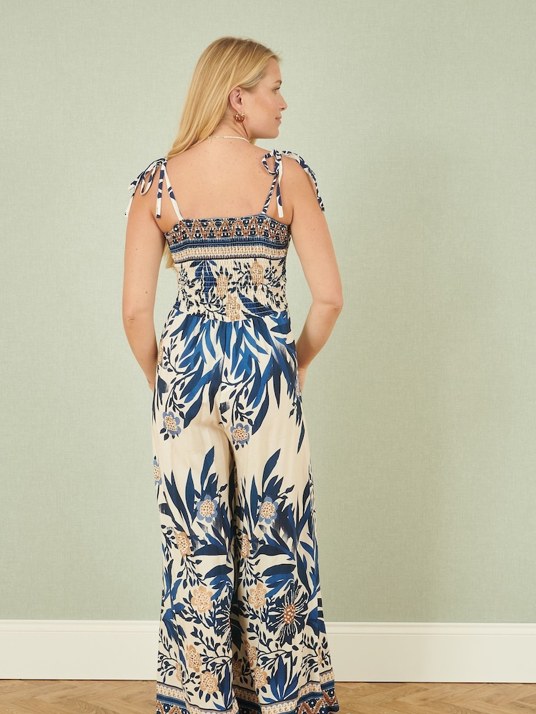 Azul - Yumi Palm Print Strappy Viscose Jumpsuit - Imagen 2 de 5