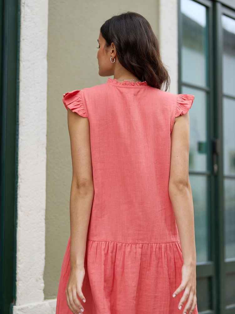 Yumi Orange Double 100% Cotton Tunic With Frill Sleeves - Image 4 of 5