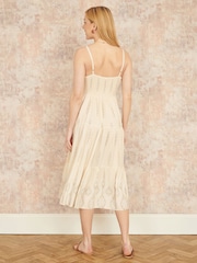 Yumi Natural Viscose Paisley Print Lace Trim Midi Sun Dress - Image 3 of 5