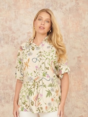 Yumi Natural Relaxed Fit Shirt With Botanical Print - Image 1 of 4