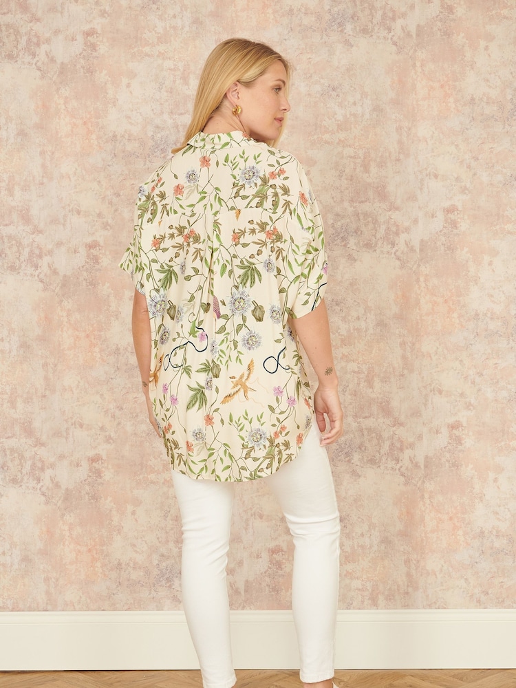 Yumi Natural Relaxed Fit Shirt With Botanical Print - Image 3 of 4