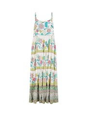 Yumi Cream Floral Block Print Tiered Maxi Sun Dress - Image 5 of 5