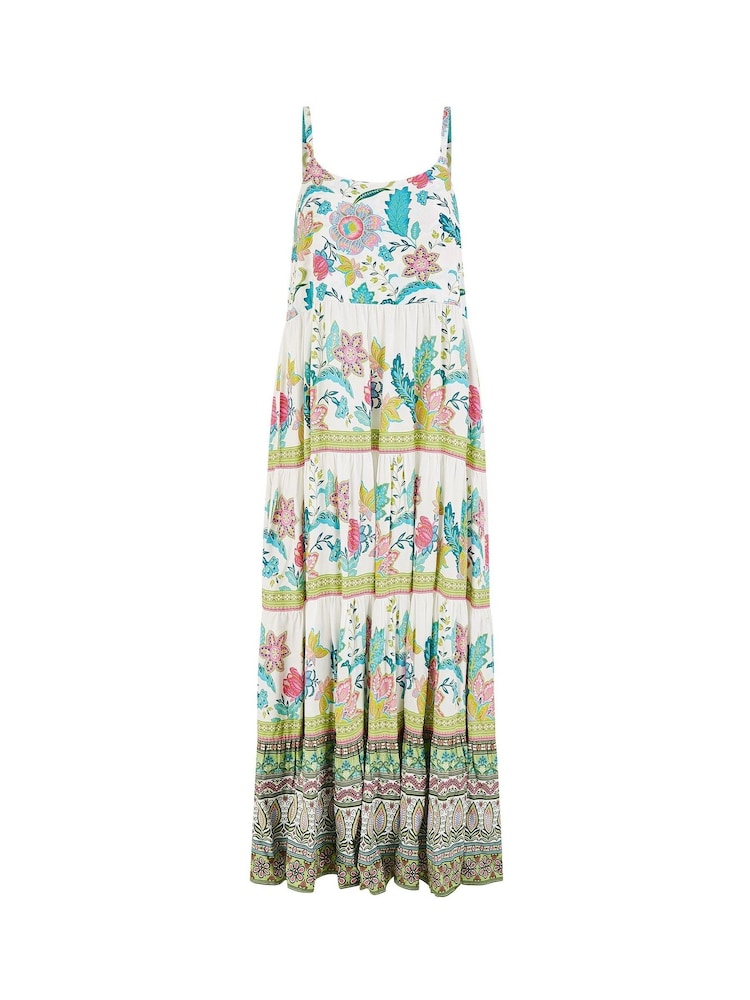 Yumi Cream Floral Block Print Tiered Maxi Sun Dress - Image 5 of 5