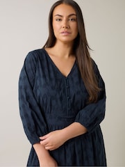 Evans Blue 100% Cotton Embroidered Dress - Image 4 of 5