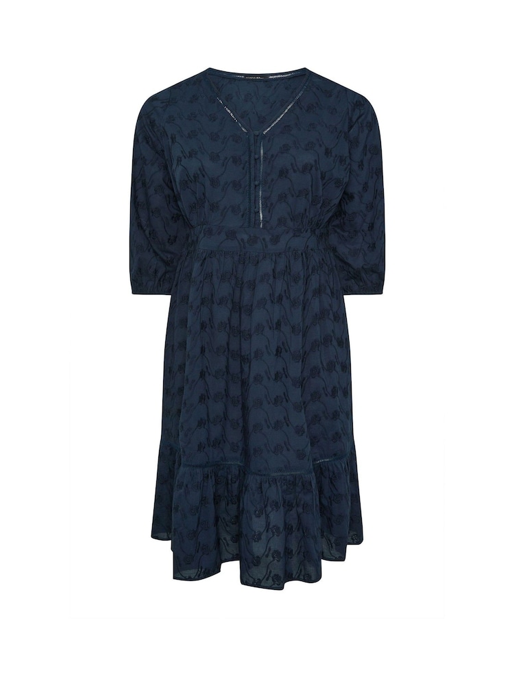 Evans Blue 100% Cotton Embroidered Dress - Image 5 of 5
