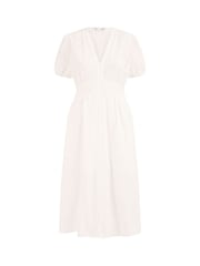 Yumi Cream Broderie Anglaise 100% Cotton Midi Dress With Split Hemline - Image 5 of 5