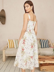Yumi Cream Floral Broderie Anglaise 100% Cotton Midi Sun Dress - Image 4 of 5