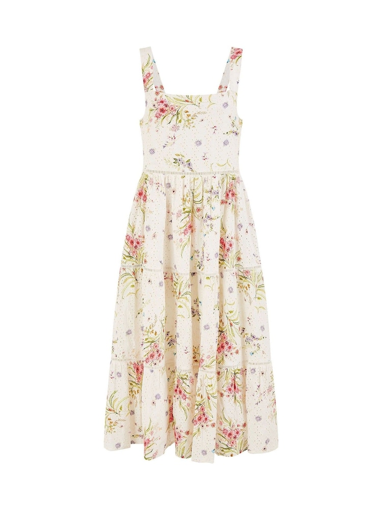 Yumi Cream Floral Broderie Anglaise 100% Cotton Midi Sun Dress - Image 5 of 5