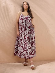 Evans Red Printed Pleated Swing Dress - Image 1 of 5