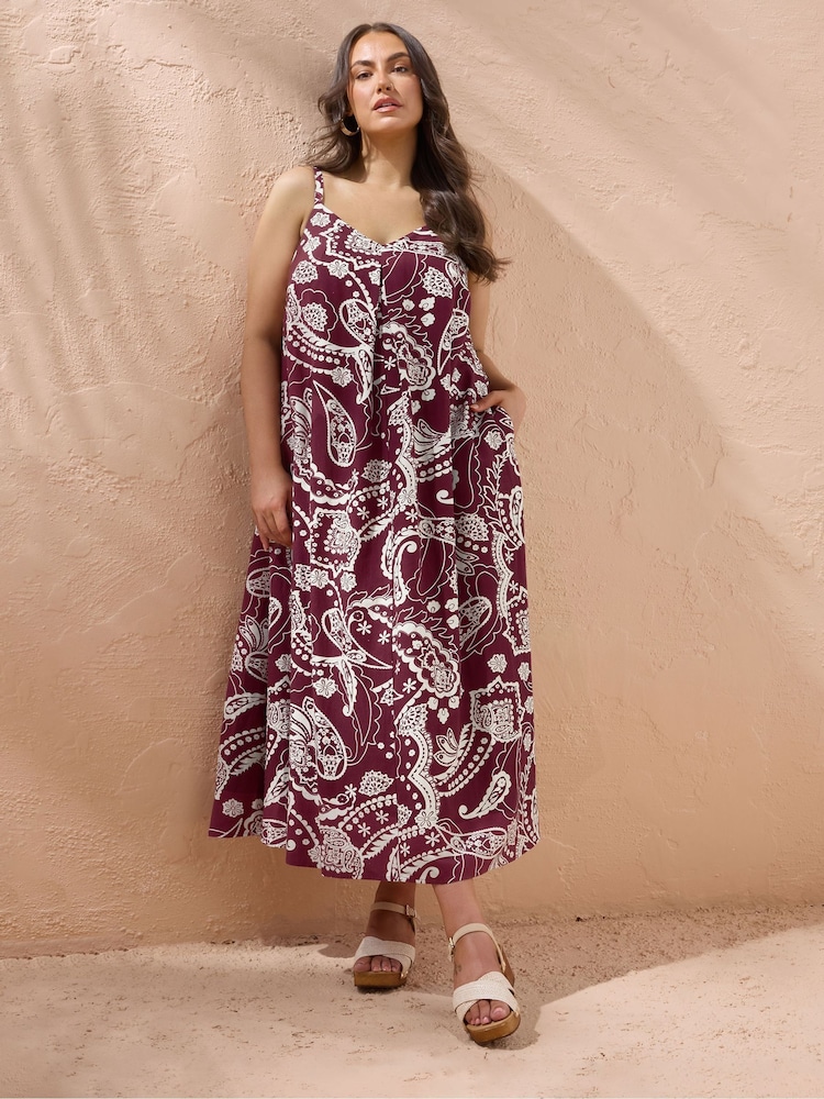 Evans Red Printed Pleated Swing Dress - Image 1 of 5