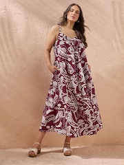 Evans Red Printed Pleated Swing Dress - Image 2 of 5