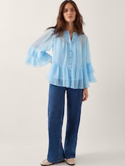 Monsoon Blue Anais Frill Swing Blouse - Image 3 of 5