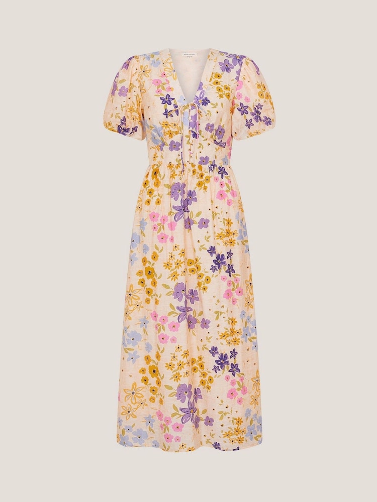Monsoon Natural Madeline Floral Midi Dress - Image 6 of 6