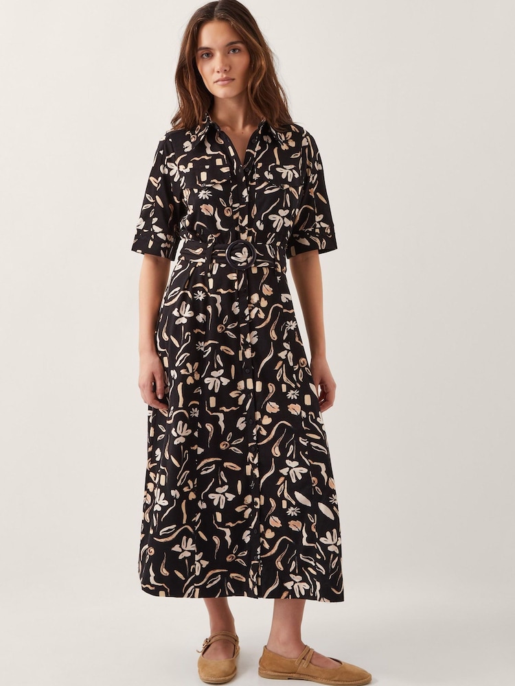Monsoon Black Ulla Floral Print Jersey 100% Cotton Dress - Image 1 of 5