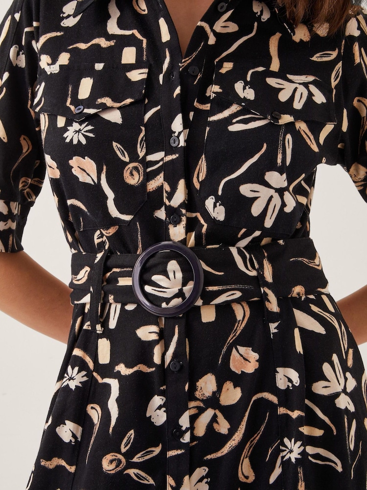 Monsoon Black Ulla Floral Print Jersey 100% Cotton Dress - Image 2 of 5