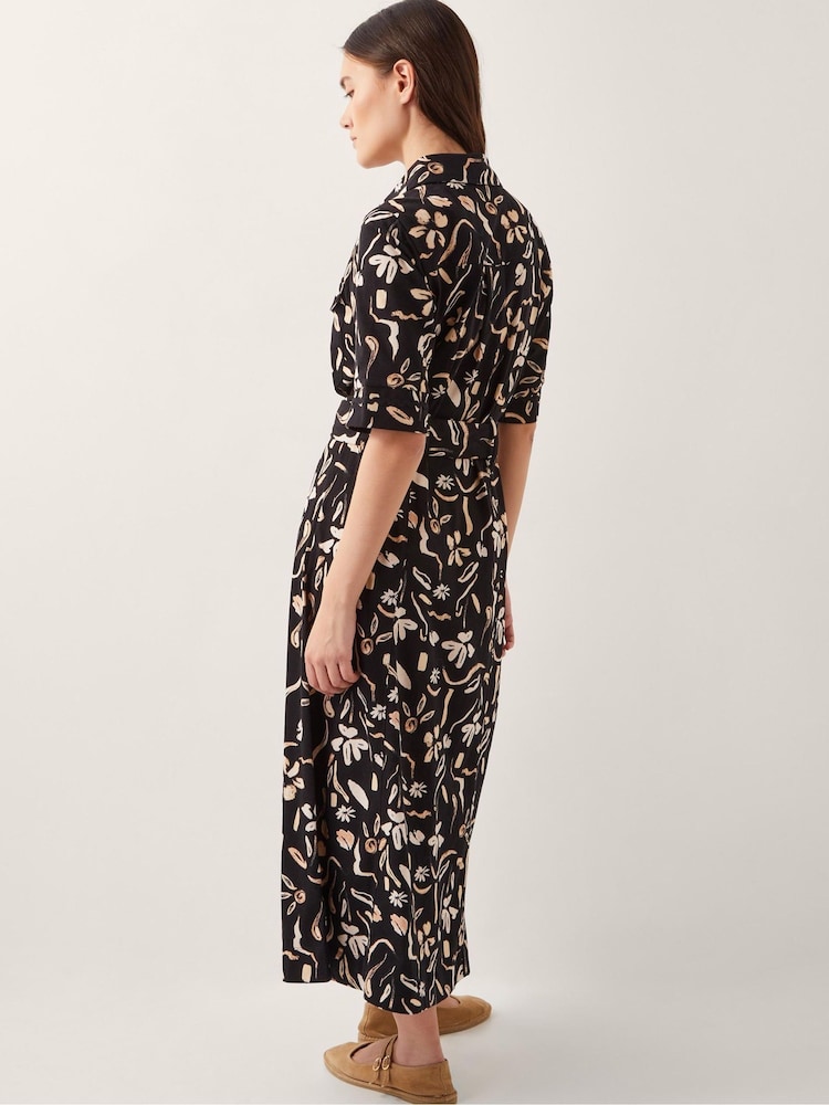 Monsoon Black Ulla Floral Print Jersey 100% Cotton Dress - Image 3 of 5