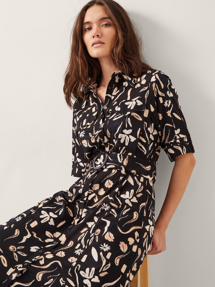 Monsoon Black Ulla Floral Print Jersey 100% Cotton Dress - Image 4 of 5