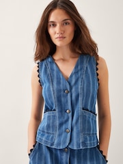 Monsoon Blue Ottilie Denim Stripe 100% Cotton Waistcoat - Image 1 of 5