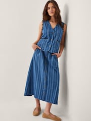 Monsoon Blue Ottilie Denim Stripe 100% Cotton Waistcoat - Image 2 of 5