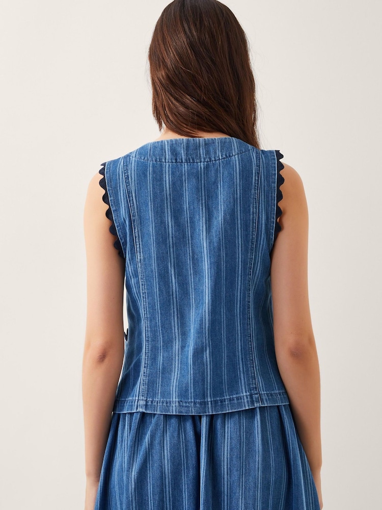 Monsoon Blue Ottilie Denim Stripe 100% Cotton Waistcoat - Image 3 of 5