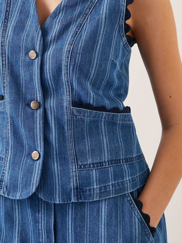 Monsoon Blue Ottilie Denim Stripe 100% Cotton Waistcoat - Image 4 of 5