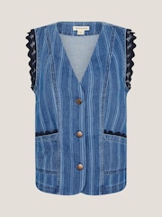 Monsoon Blue Ottilie Denim Stripe 100% Cotton Waistcoat - Image 5 of 5
