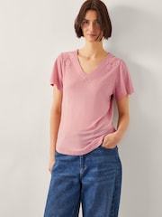 Monsoon Pink Mabel Linen Blend T-Shirt - Image 1 of 5