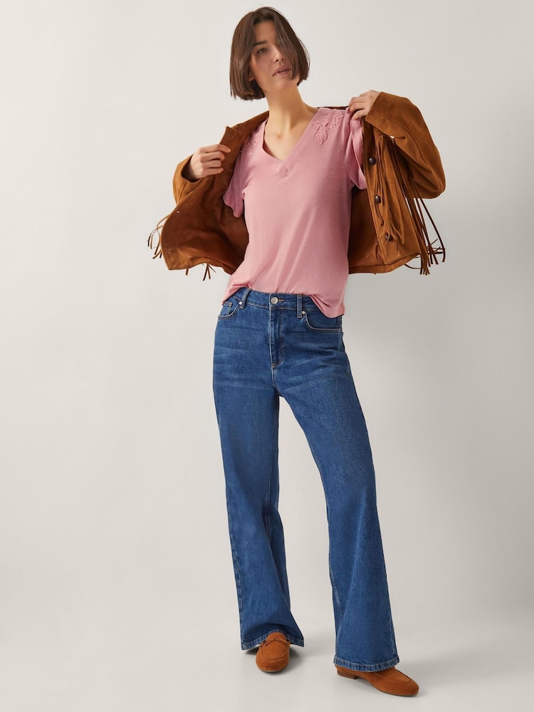 Monsoon Pink Mabel Linen Blend T-Shirt - Image 2 of 5