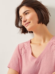 Monsoon Pink Mabel Linen Blend T-Shirt - Image 4 of 5