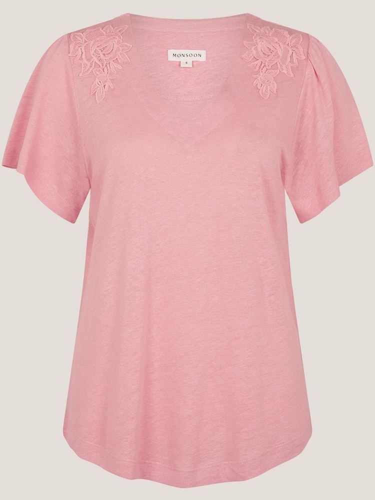 Monsoon Pink Mabel Linen Blend T-Shirt - Image 5 of 5