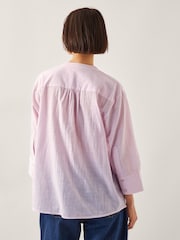 Monsoon Pink Laura Ruffle Stripe 100% Cotton Shirt - Image 3 of 5