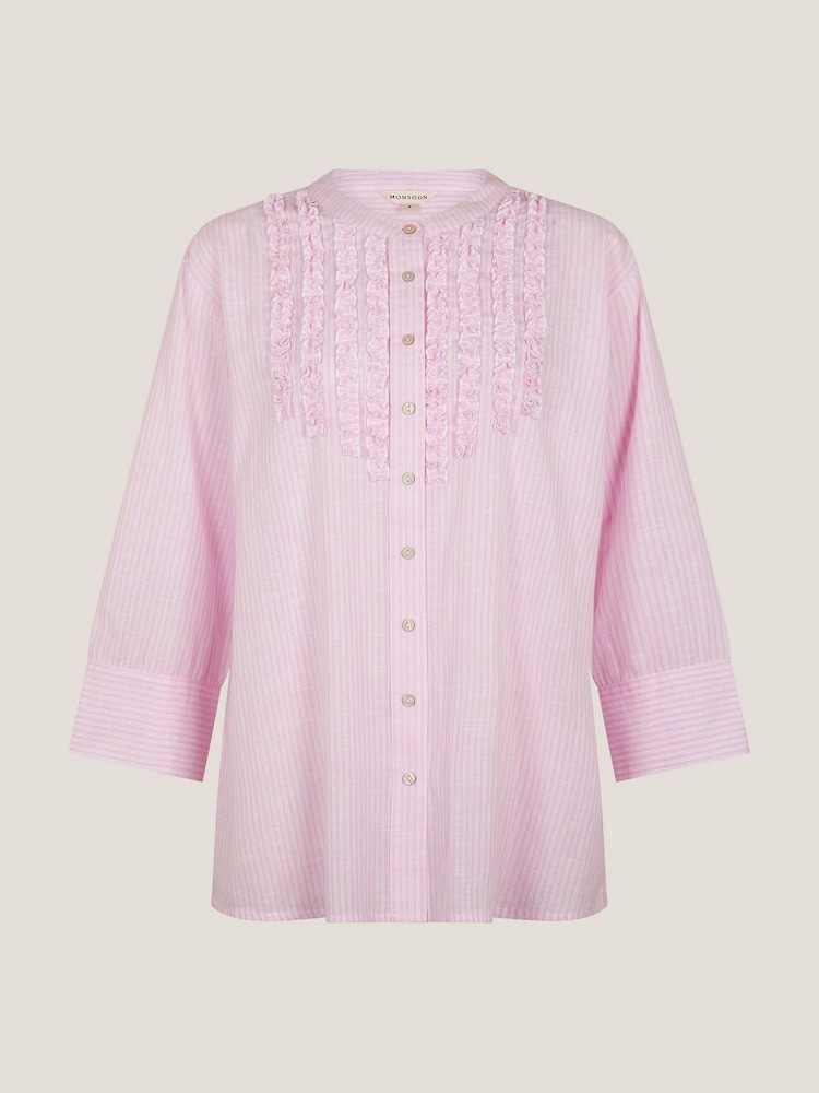Monsoon Pink Laura Ruffle Stripe 100% Cotton Shirt - Image 5 of 5