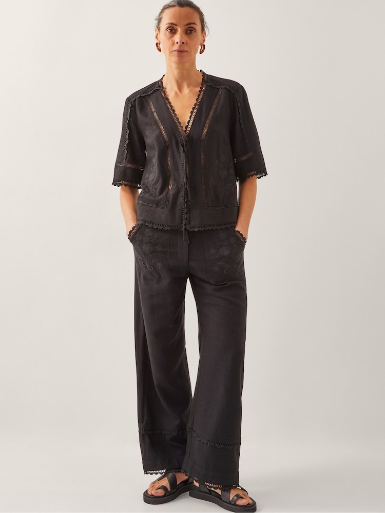 Monsoon Black Hayley Embroidered Trousers - Image 1 of 6