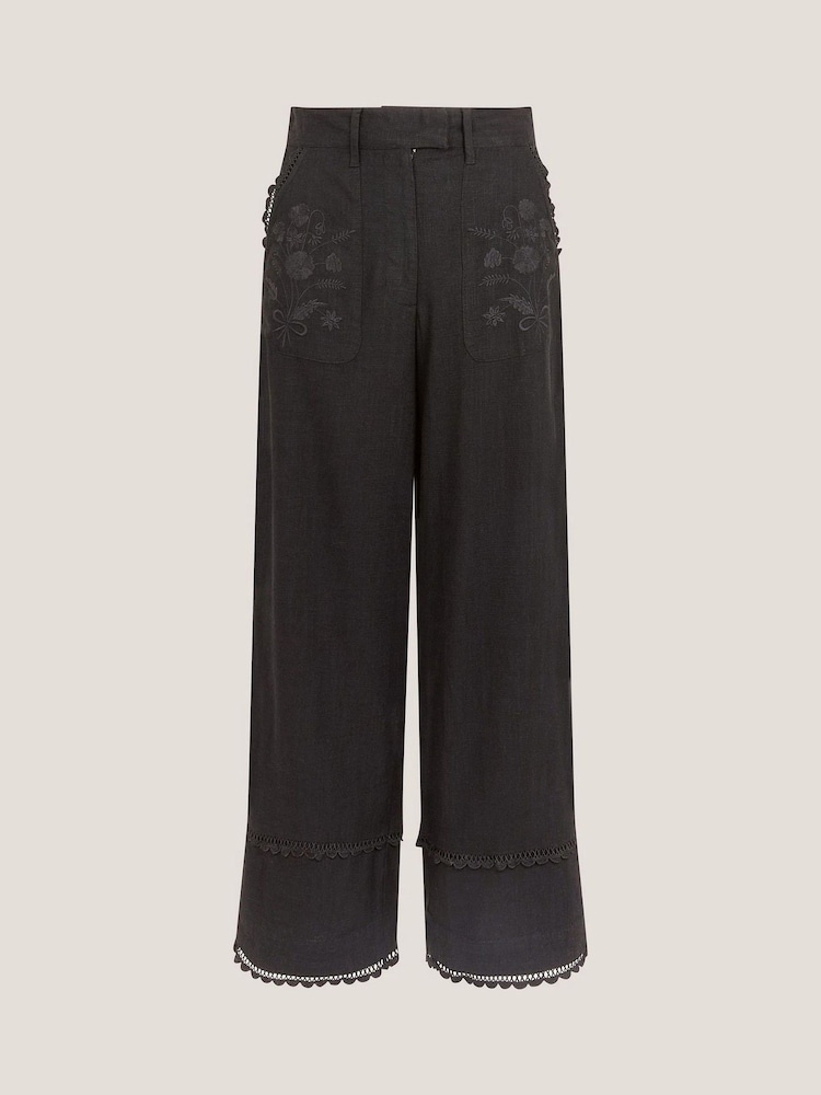 Monsoon Black Hayley Embroidered Trousers - Image 6 of 6