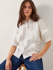 Monsoon White Meesha Frill Short Sleeve 100% Cotton Shirt - Image 1 of 5