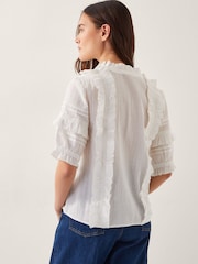 Monsoon White Meesha Frill Short Sleeve 100% Cotton Shirt - Image 4 of 5