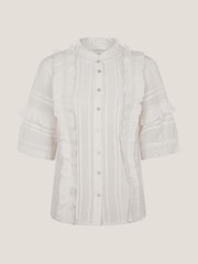 Monsoon White Meesha Frill Short Sleeve 100% Cotton Shirt - Image 5 of 5