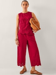 Monsoon Red Orla Broderie Cropped 100% Cotton Trousers - Image 1 of 6