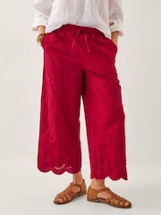 Monsoon Red Orla Broderie Cropped 100% Cotton Trousers - Image 2 of 6