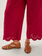 Monsoon Red Orla Broderie Cropped 100% Cotton Trousers - Image 4 of 6